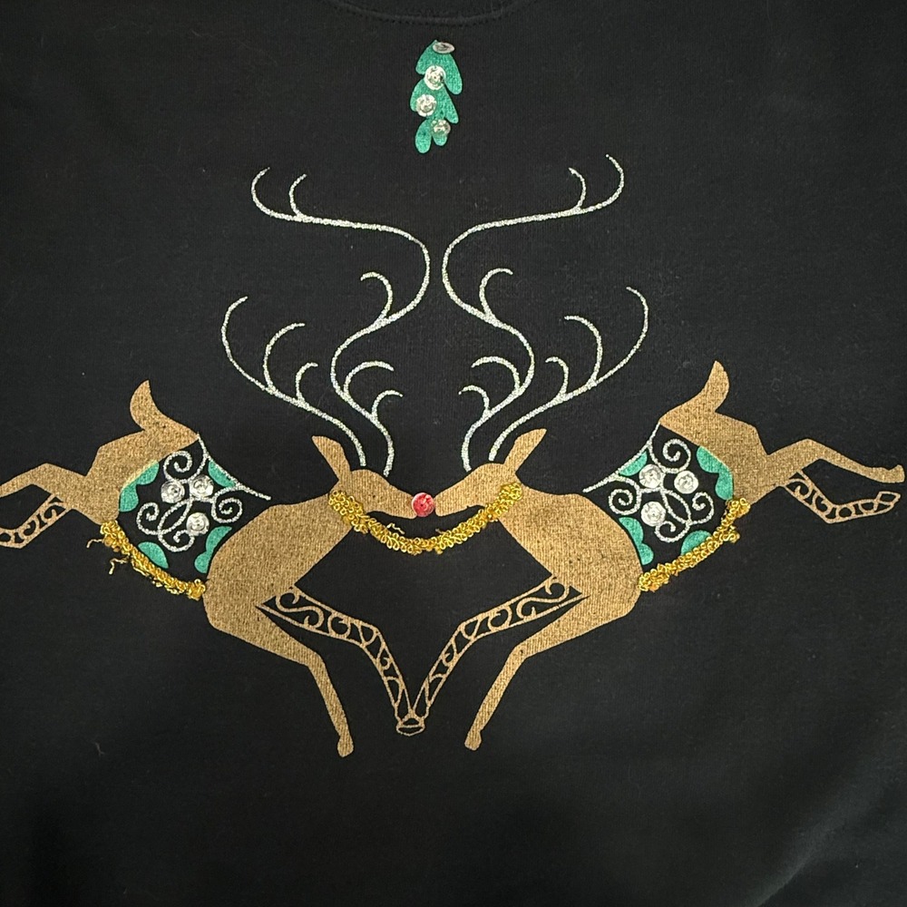Cristina Maxx Christmas Reindeer Sweatshirt Embellished Holiday Festive VTG M